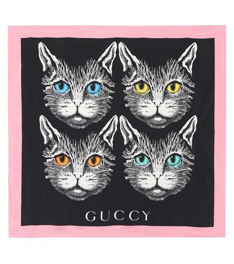 gucci black cat scarf|authentic Gucci silk scarf.